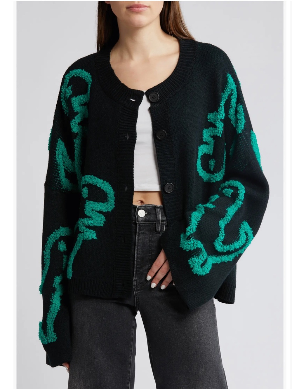 DRESSED IN LALA Rawr T-Rex Jacquard Cardigan